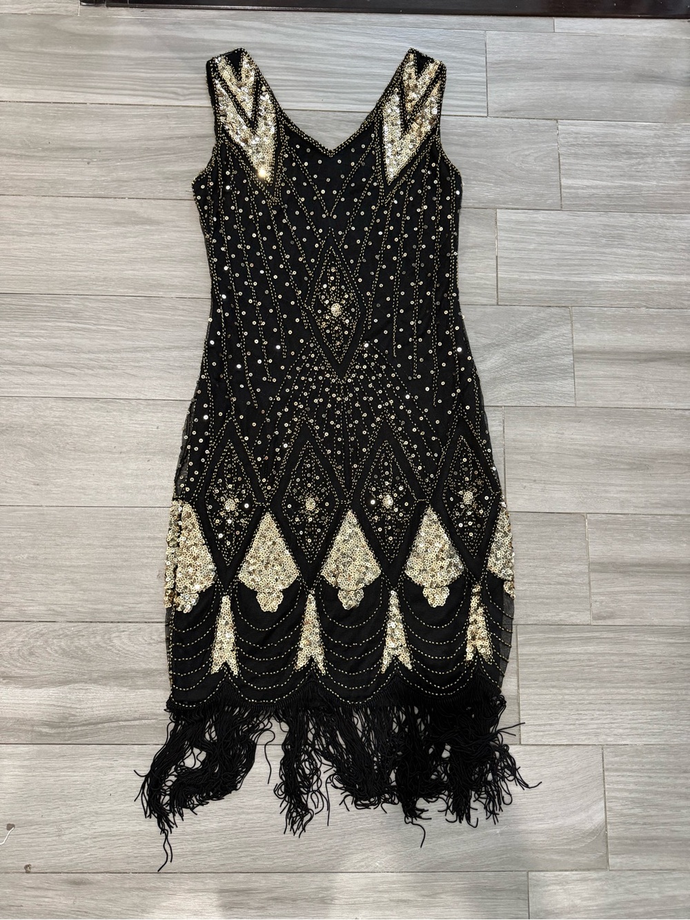 Black & Gold Beaded Flapper Dress - Elegant Evening Cocktail Dress
